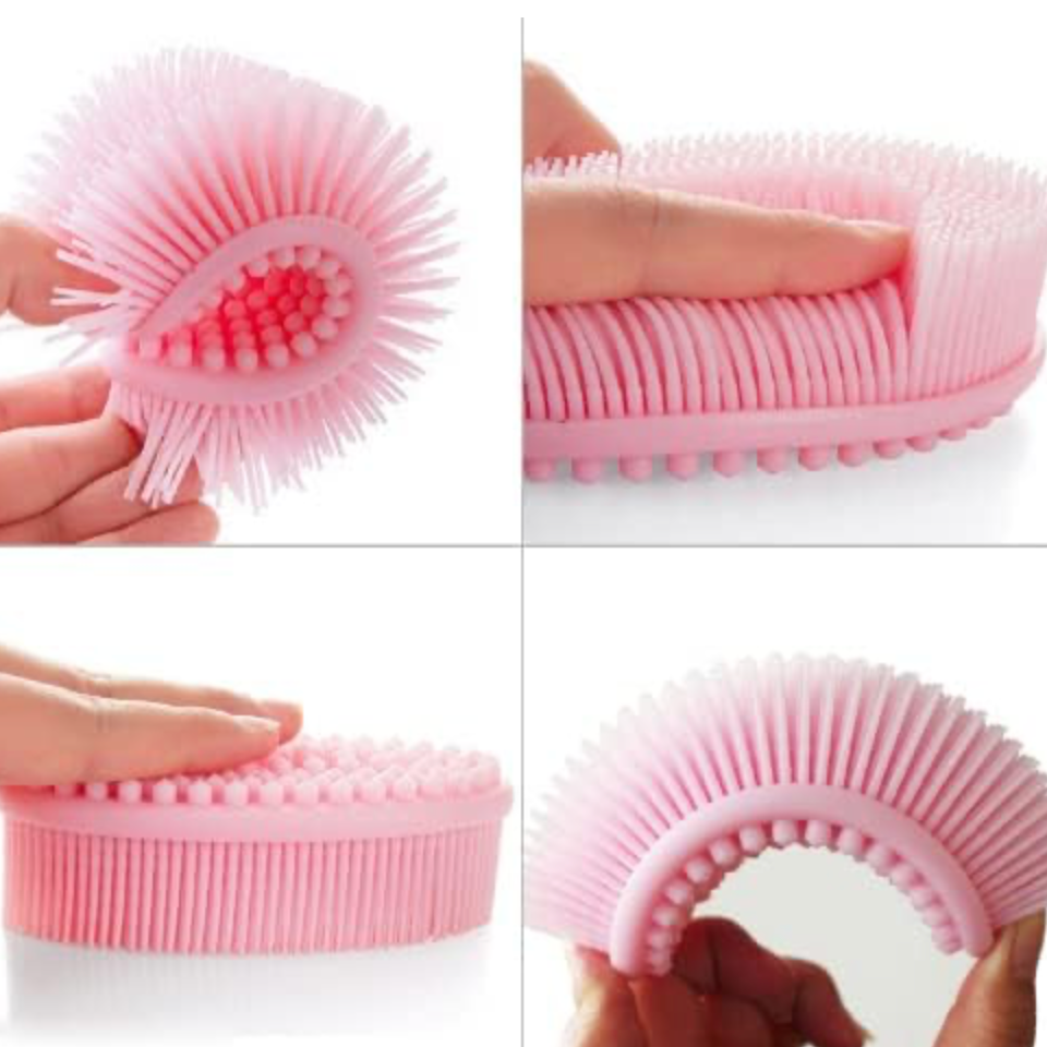 “Escova sensorial roxa com cerdas de silicone para terapias e bem-estar”