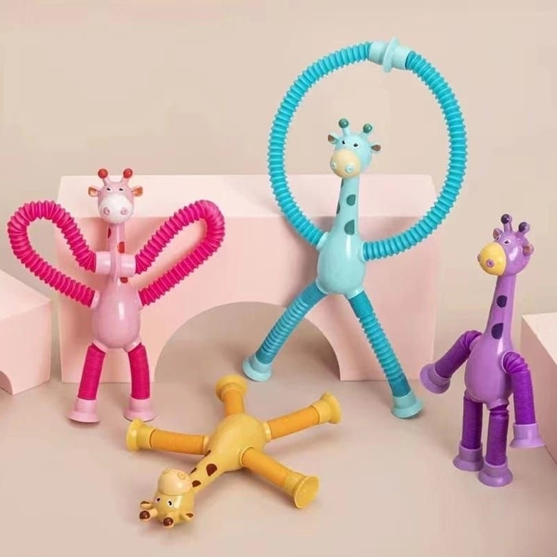 “Brinquedo sensorial girafa com som pop para relaxamento e diversão”