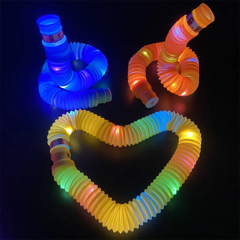 “Fidget Pop Tube com LED colorido para alívio do estresse e estímulo sensorial”