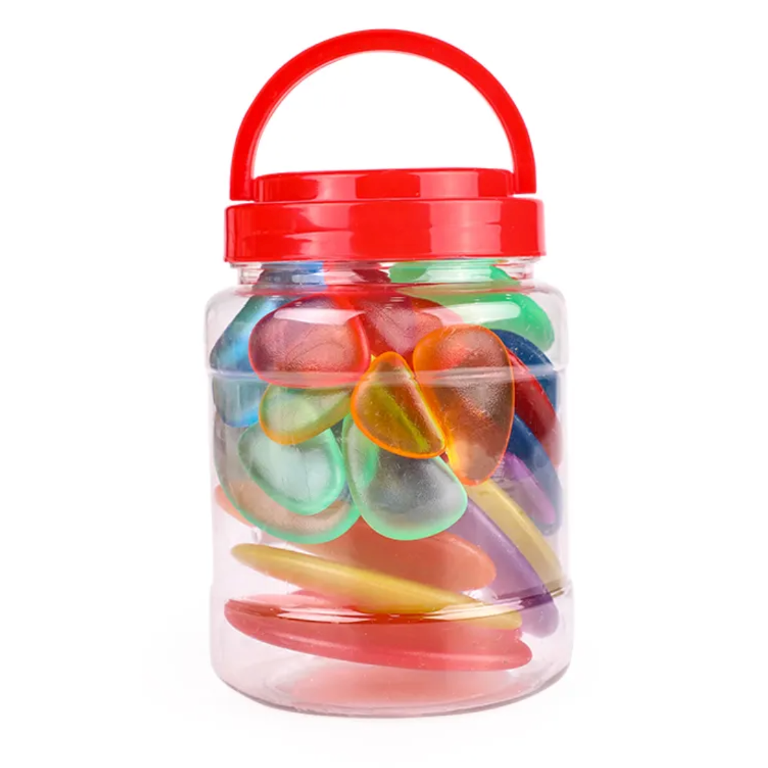 "Kit de Pedras Coloridas translúcidas para mesa de luz, ideal para atividades sensoriais e desenvolvimento cognitivo."